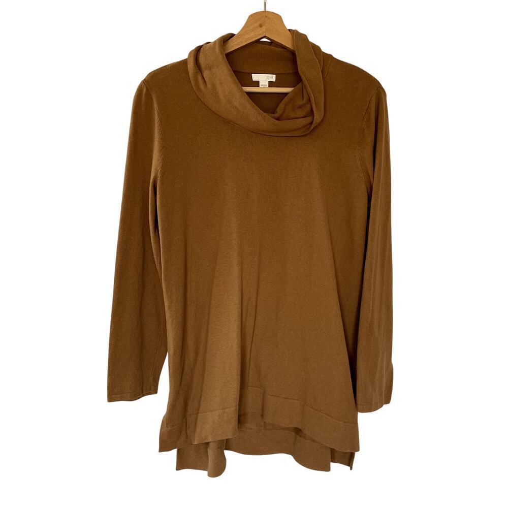 J. Jill tan brown knit cowl neck 3/4 sleeve sweater women's size medium long